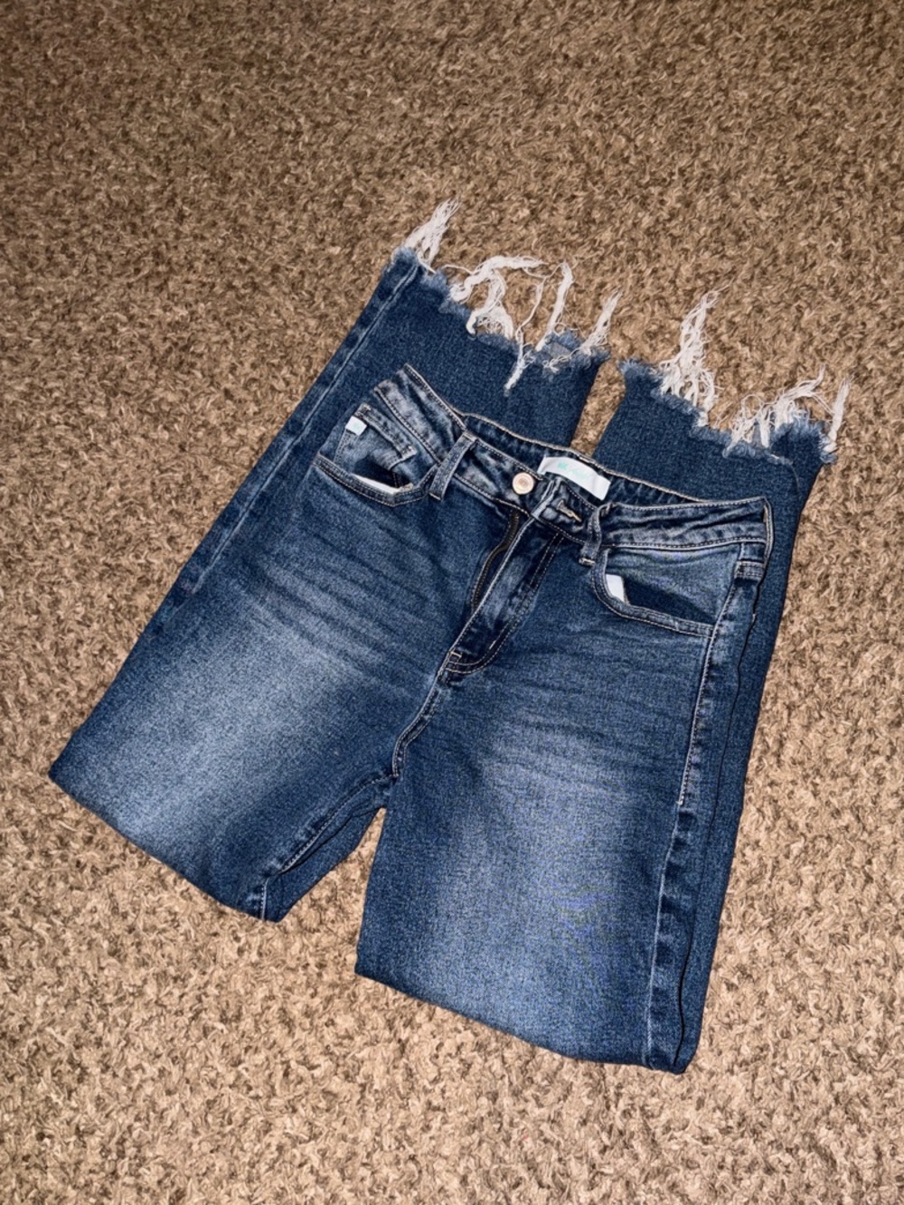 KanCan Dark Blue Frayed Hem youth Jeans